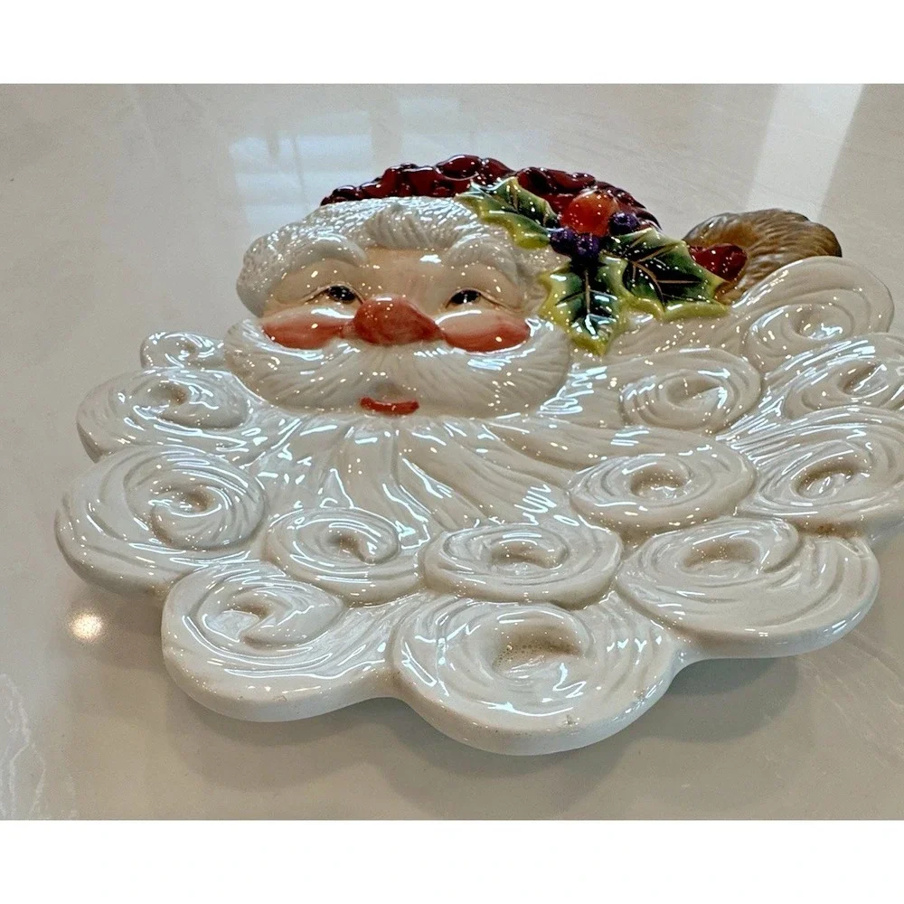 Fitz & Floyd Santa Face Plate Cookie Candy Dish Christmas Essentials